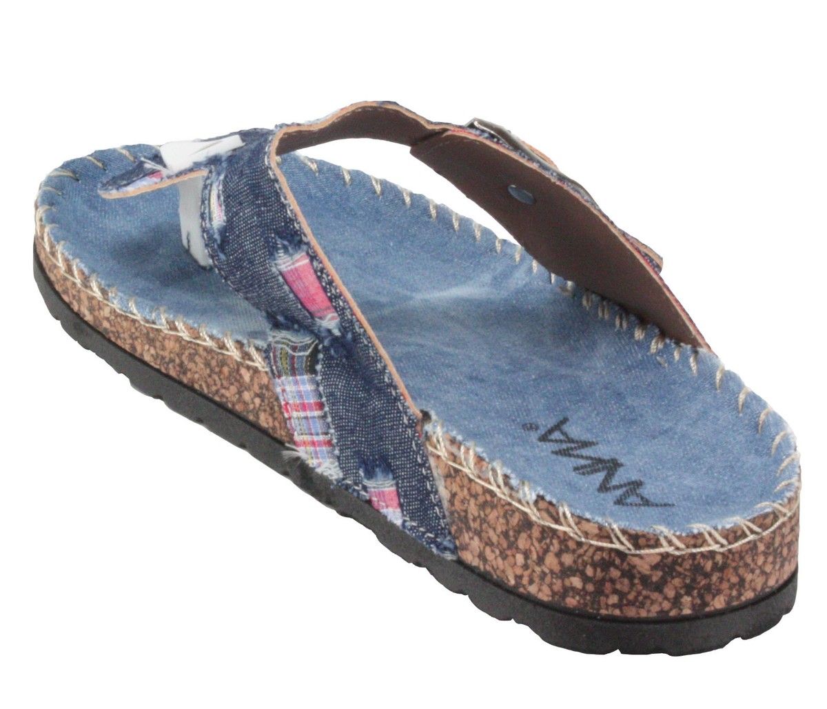 あんなす ANNA Women's Frappy-3 Denim upper Slip-on Flat Thong Sandals