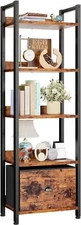 5 Tier Bookshelf with Drawer Tall Narrow Bookcase Shelves Storage Organizer Unit