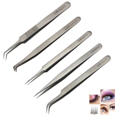 Eyelash Extension Tweezers Fanning Russian Volume Curved Straight Pointed Angled