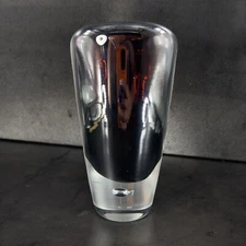 Poland Art Glass Vase Vessel Dark Amethyst Glass With Clear Bottom Air Bubble