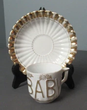 "Baby" Tea Cup & Saucer - Gold Lettering & Trim - Porcelain - Germany - 10  143