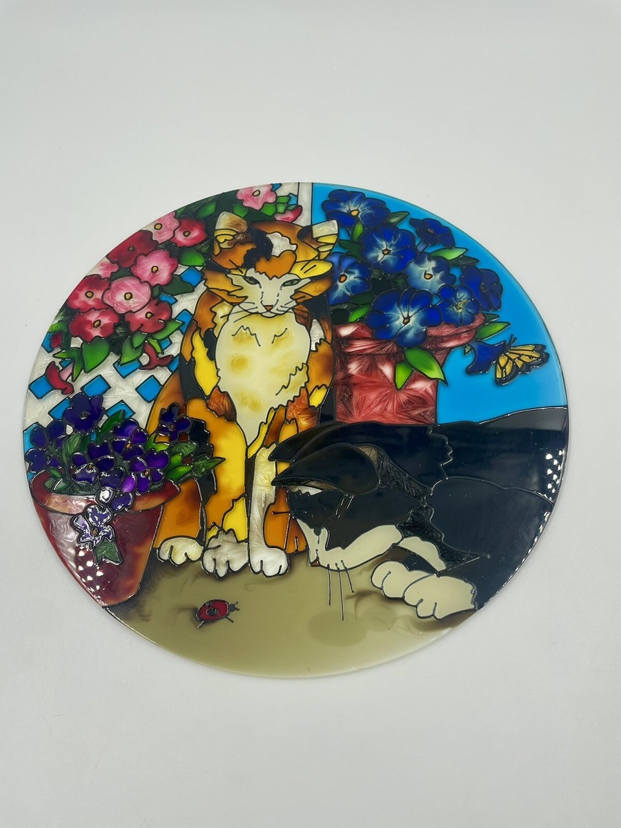 Joan Baker Round Suncatcher Tiffany Cats Lady Bug 10