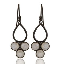 Rainbow Moonstone Black Oxidized 925 Sterling Silver Dangle Earrings Jewelry