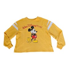 Walt Disney World Distressed Mickey Mouse Women's XL Yellow Cropped Sweatshirt
