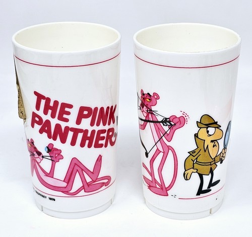The Pink Panrher New w/ Stickers 1979 Lot of 2 Plastic Cups Deka 6oz. Vintage VG - Picture 1 of 9