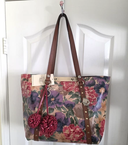 Patricia Nash Large Tote Benvenuto French Hydrangeas + Pom Pom Bag Charm New