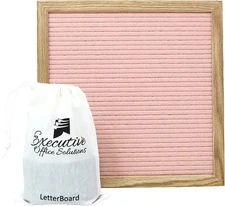 10"x10" Pink Felt Letter Board 290 Letters, Numbers, Symbols & Emojis Oak Frame