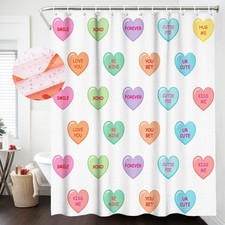 Valentines Candy Sweet Heart Shower Curtain Waterproof 72x72 Inch With 12 Hook