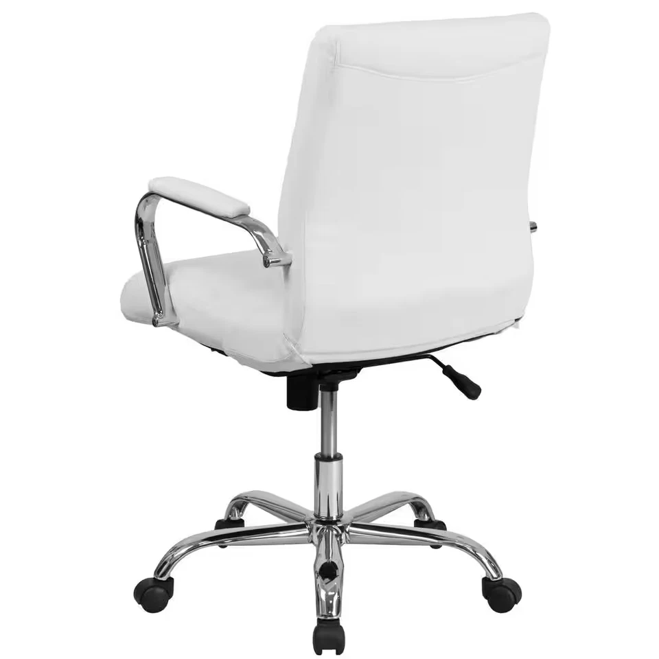 Silla de oficina giratoria ejecutiva ergonómica dorada con respaldo medio de cuero sintético Whitney en blanco Foto 4 de 4