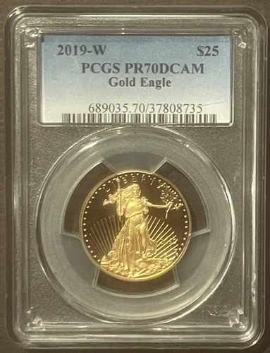 2019-W $25 GOLD AMERICAN EAGLE 1/2 oz. GOLD BULLION : PCGS PR70 PROOF : 10238