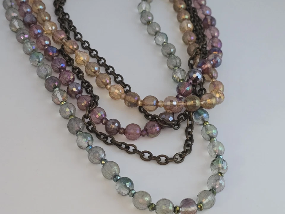 COLLAR DE PASARELA MULTIMARCAS CRISTALES BOREALES Y CADENAS CHAPADAS EN LATÓN☆PREMIER☆22" Foto 4 de 4