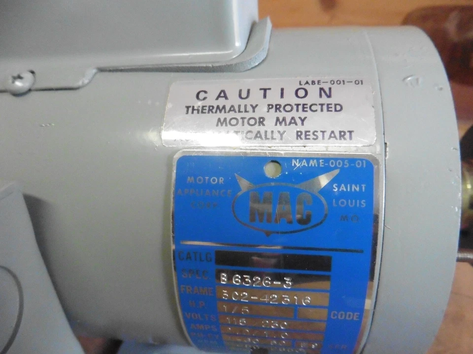 MAC motor appliance Corp b6326-3 3c2-42316 1/5hp 115/230v 2.0/1 amp 3450rpm H577 - Image 4 of 4
