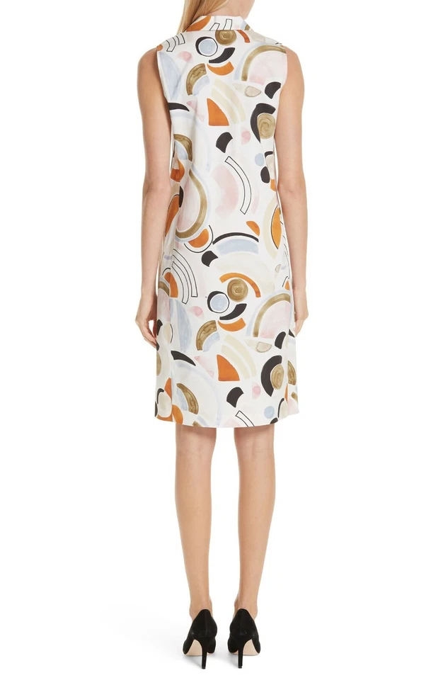 LAFAYETTE 148 New York Mod Mid-Century Abstract Print Collar Shift Shirt Dress 6 - Image 3 of 4