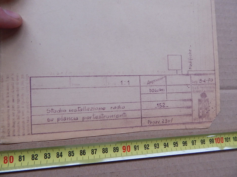 DISEGNO TECNICO ORIGINALE PININFARINA 1970 INSTAL. AUTORADIO MODELLO SCONOSCIUTO - Immagine 2 di 4