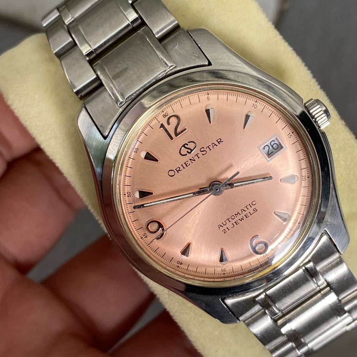 Rare Orient Star Explorer Automatic Salmon Dial 21 Jewels Date