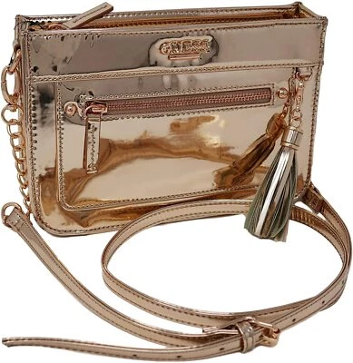 NUEVO ADIVINAR Para Mujer Oro Rosa Brillante Metálico Bandolera Cartera Convertible Bolso sin asas - Imagen 1 de 4