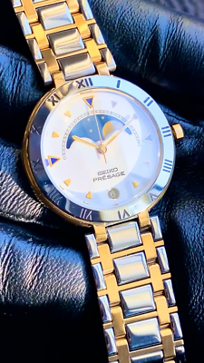 EXCELLENT SEIKO PRESAGE 1986 VINTAGE 7434-6030 MOON PHASE QUARTZ