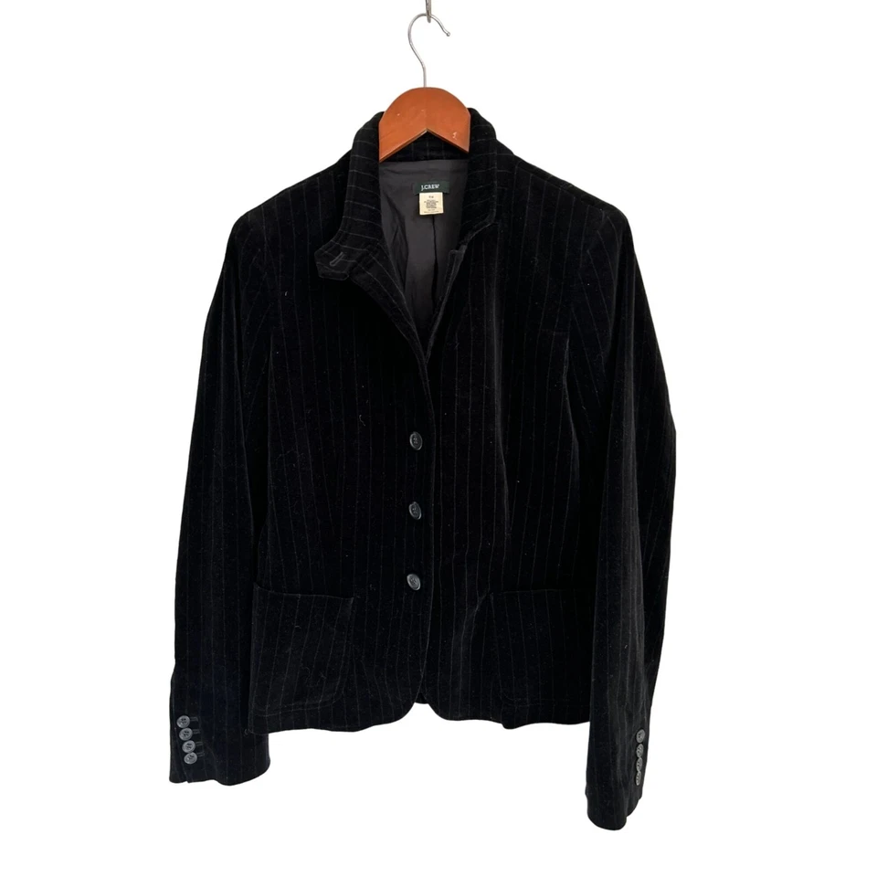 J. Chaqueta Blazer Crew Terciopelo Hacking 3 Botones Rayas Completamente Forrada Negra Talla 10 Foto 4 de 4