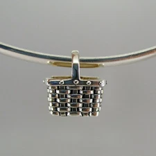Sterling Silver MINI Market BASKET Charm for Bracelet MINIATURE Brown County