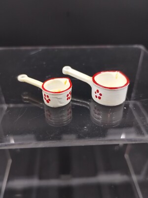 Dollhouse Miniature Kitchenware Pot Pan Set Ivory & Rd Marianne Modelle Germany