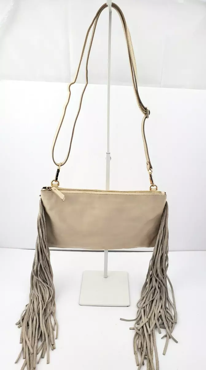 Cream leather crossbody shop bag
