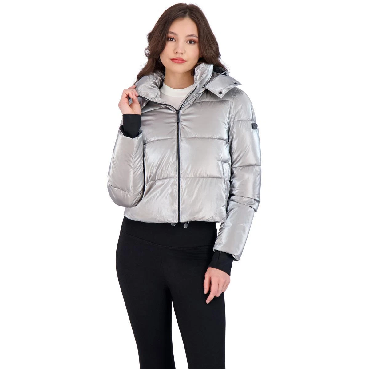 Cropped silver deals puffer jacket