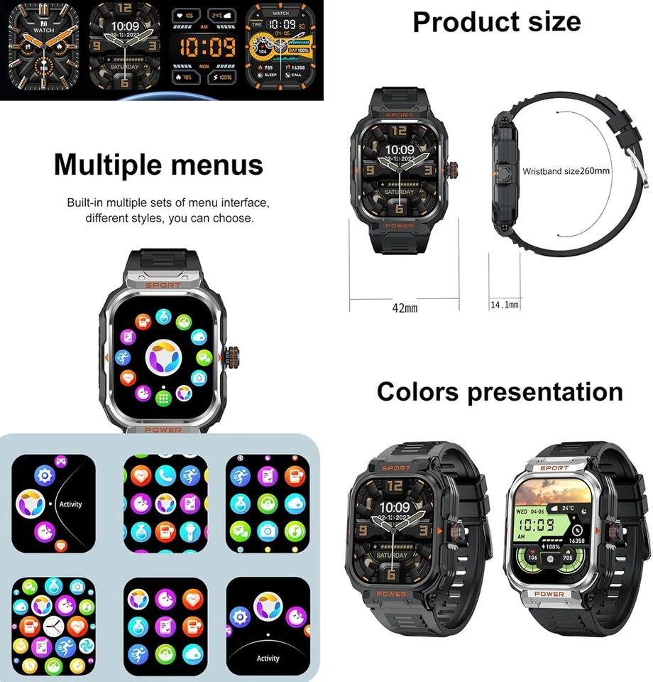 2-IN-1 Military Rugged Sport Smart Watch With Earbuds For Men(Call Receive/Dial) - Image 2 of 4