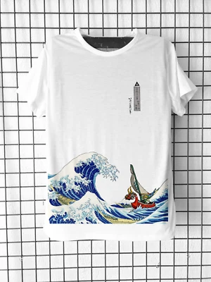 Tee-shirt Zelda et La vague de Hokusai Manga Animé Japonais Mixte et enfant Geek - Photo 1/4