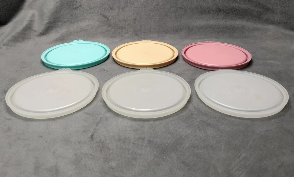 Lote 6 Sello Tupperware #215 Repuesto Tapas A Escarcha Aqua Rosa Cosecha Oro 4.5" Foto 3 de 4