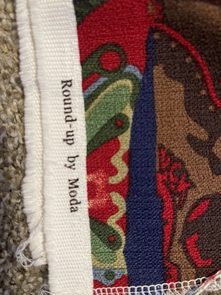 Vtg Barkcloth 2 1/2 Yds 54” W Round Up By Moda Western Boots Fabric Sew Blue NEW - Image 3 of 4