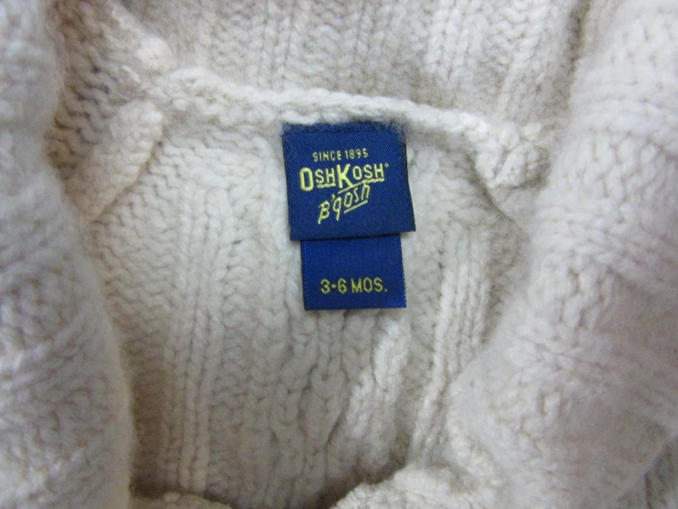 OshKosh BGosh 毛衣象牙色男孩 3-6 个月粗线针织披肩领开衫 — 第 4/4 张图片