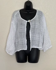 Match Point White Linen Button Front Top Topper Large L Minimalist Coastal Chic