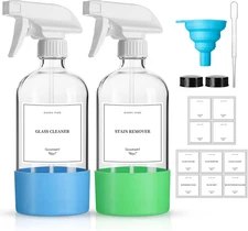 2 Pack Glass Spray Bottles with Silicone Sleeve,16Oz Clear Glass Spray Bottles R