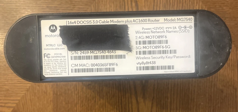 Motorola MG7540 16x4 DOCSIS 3.0 Cable Modem Plus AC1600 WiFi Router USED/WORKS! - Image 4 of 4