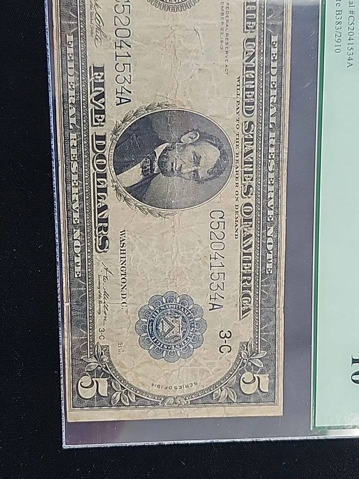 1914 $5 Federal Reserve Note Philadelphia Fr. 855a White/Mellon PCGS 10 VG - Image 3 of 4