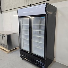 Display Fridge Double 2 Door Light Box Black 950L Commercial Food Drink Polar...