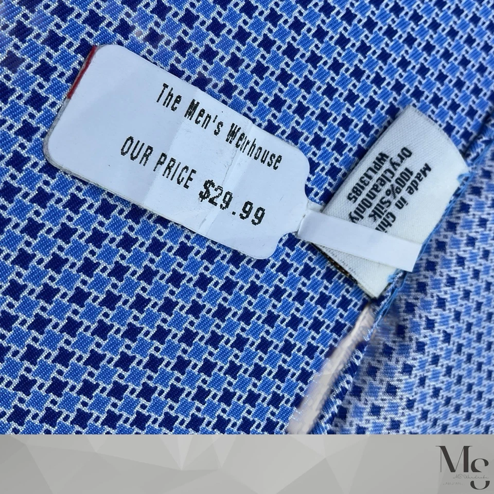 29.99 美元 JOSEPH ABBOUD 蓝色微型千鸟格丝绸口袋方形 13.5 英寸 - 12.5 英寸全新带标签 — 第 3/4 张图片