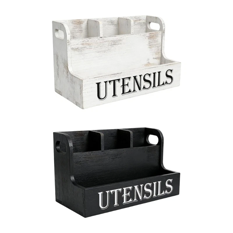 White Wooden Kitchen Counter Storage Box For Baking Utensils And Oil Bottles