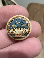 Vintage PINBACK BUTTON: 1930s UAW-CIO Union Pin - United Automobile Workers