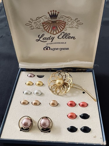 Lady Ellen 1950’s Interchangeable Magne-gems Boxed Earrings/ Brooch Set