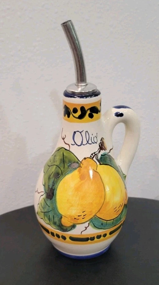 Florentia Italian Vintage Ceramic Olive Oil Dispenser Cruet Hand Painted Lemons