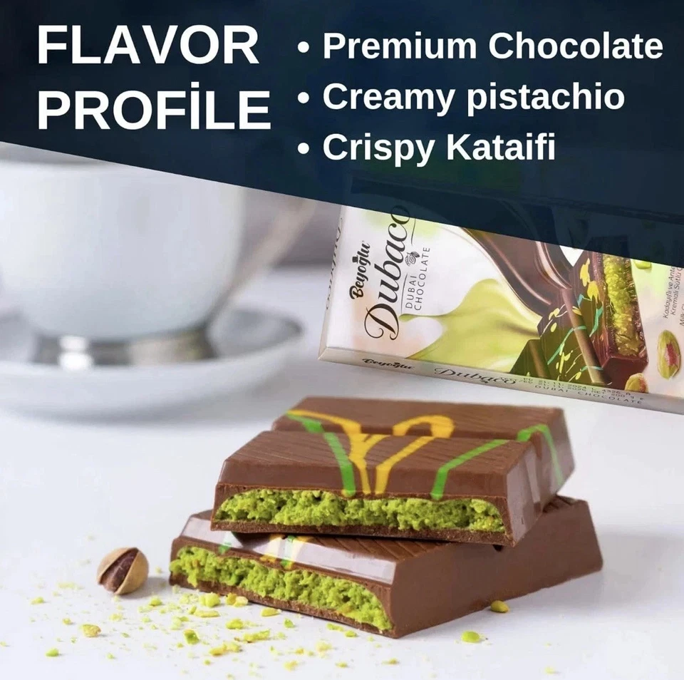 6 pcs Dubai Chocolate Bar 95g - Viral Chocolate - Premium Hand Knafeh,Pistachio - Image 4 of 4
