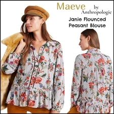 Maeve Anthropologie Janie Flounce Peasant Blouse Sz 6 Floral Boho Cottage Peplum