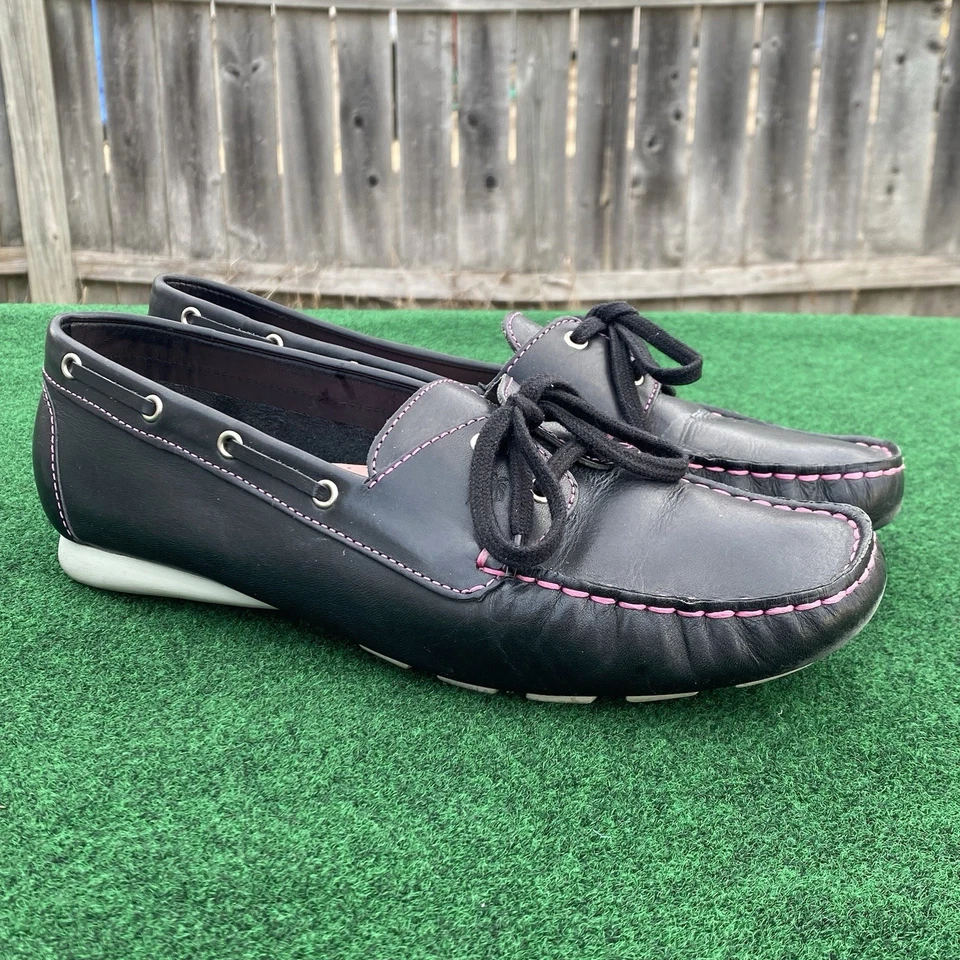 Mocassim feminino Lilly Pulitzer preto/rosa couro envernizado 8 1/2 - Imagem 4 de 4