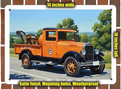 Metal Sign - 1929 REO Wrecker Tow Truck Oil Painting - 14x10