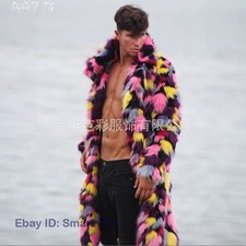 Chaqueta para Hombres Larga Colorida Piel Manga Larga Cuello Solapa Cálida Piel de Zorro Prendas de abrigo Abrigo