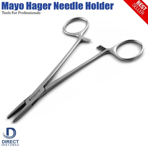 2 Pcs Mayo Hegar Needle Holder Driver Surgical Suturing Forceps Piercing Plier - Picture 5 of 5