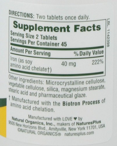 Natures Plus Iron 40 mg- 90 Tabletten (23,26 EUR/100 g) - Bild 2 von 2
