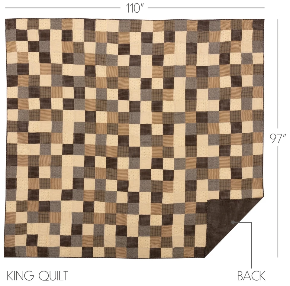 Edredón Country Block Patchwork King cosido a mano color crema tostado negro Kettle Grove Foto 2 de 4