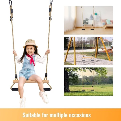Wooden Trapeze Swing Bar with Gym Rings for Children'S Swing Set Indoor Outdoor - Picture 5 of 6